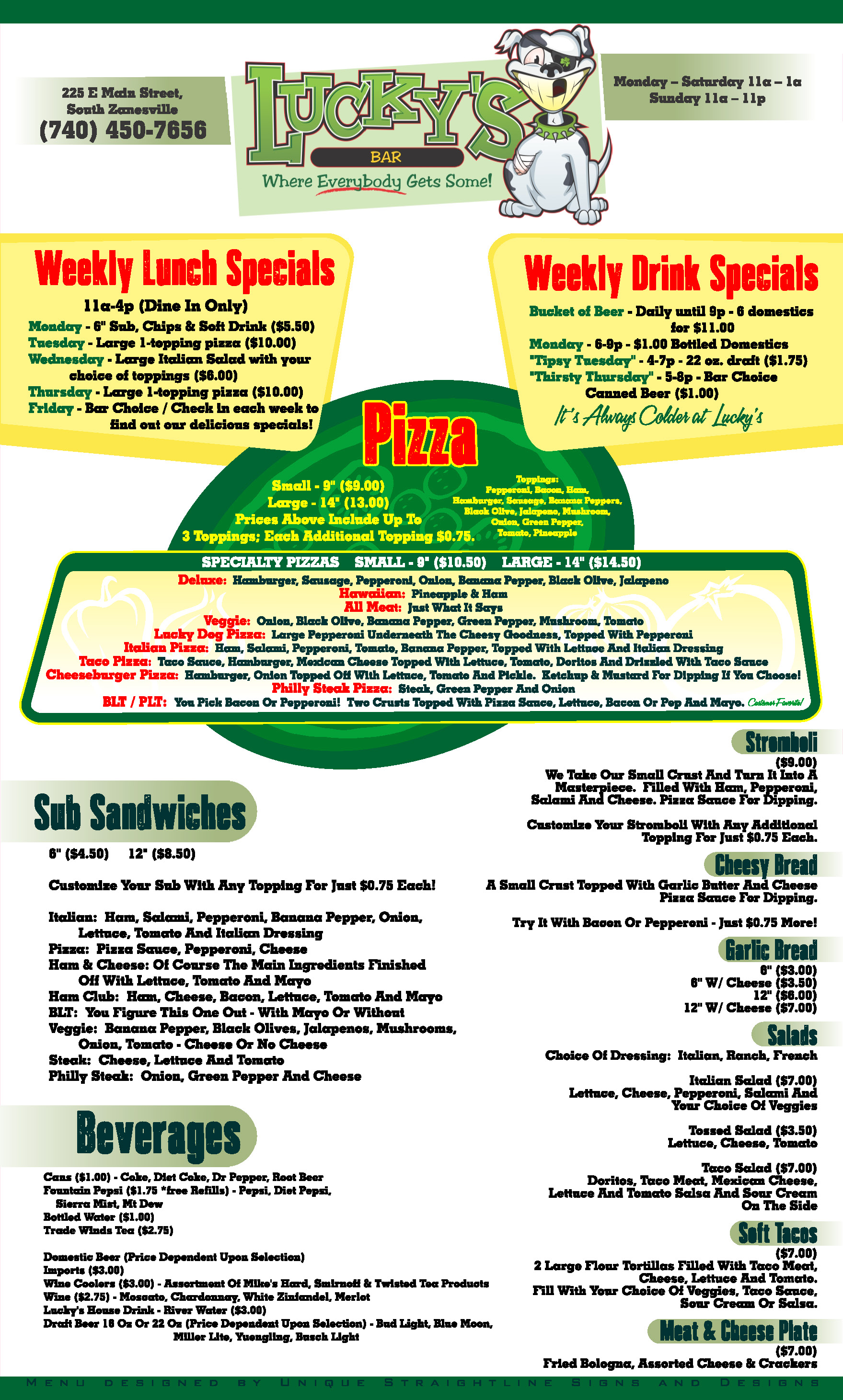 Zanesville, Ohio - Food Menu - Pizza, Subs, Salads - Lunch Specials